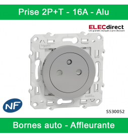 Schneider - Prise de courant Odace affleurante - Alu - 2P+T - 16A