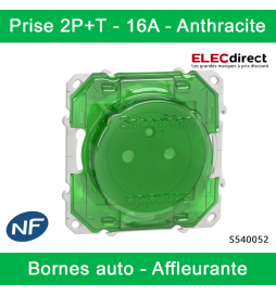 Schneider - Prise de courant Odace affleurante - Anthracite - 2P+T - 16A - 250V - Bornes auto - Réf : S540052