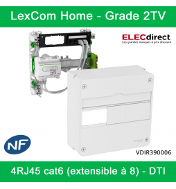 Schneider - Coffret de communication LexCom Home grade 2TV - VDI - 4xRJ45 cat6 ext. à 8 - 13 Mod. - 1 Rangée - Réf : VDIR390006