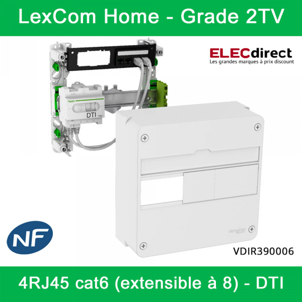 Schneider - Coffret de communication LexCom Home grade 2TV - VDI - 4xRJ45 cat6 ext. à 8 - 13 Mod. - 1 Rangée - Réf : VDIR390006