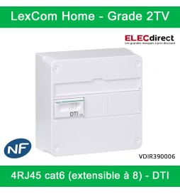 Schneider - Coffret de communication LexCom Home grade 2TV - VDI - 4xRJ45 cat6 ext. à 8 - 13 Mod. - 1 Rangée - Réf : VDIR390006