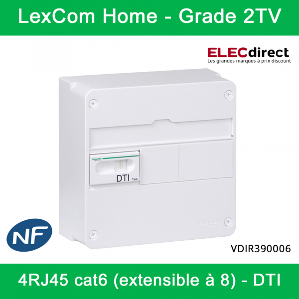 Schneider - Coffret de communication LexCom Home grade 2TV - VDI - 4xRJ45 cat6 ext. à 8 - 13 Mod. - 1 Rangée - Réf : VDIR390006