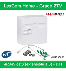 Schneider - Coffret de communication LexCom Home grade 2TV - VDI - 4xRJ45 cat6 ext. à 8 - 13 Mod. - 1 Rangée - Réf : VDIR390006