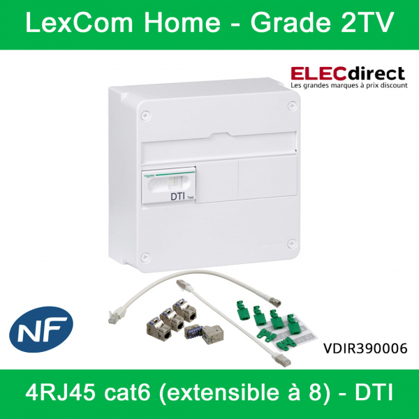 Schneider - Coffret de communication LexCom Home grade 2TV - VDI - 4xRJ45 cat6 ext. à 8 - 13 Mod. - 1 Rangée - Réf : VDIR390006