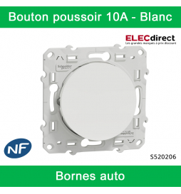 Schneider - Bouton poussoir Odace - Blanc - 10A - 250V - Bornes auto - Réf : S520206