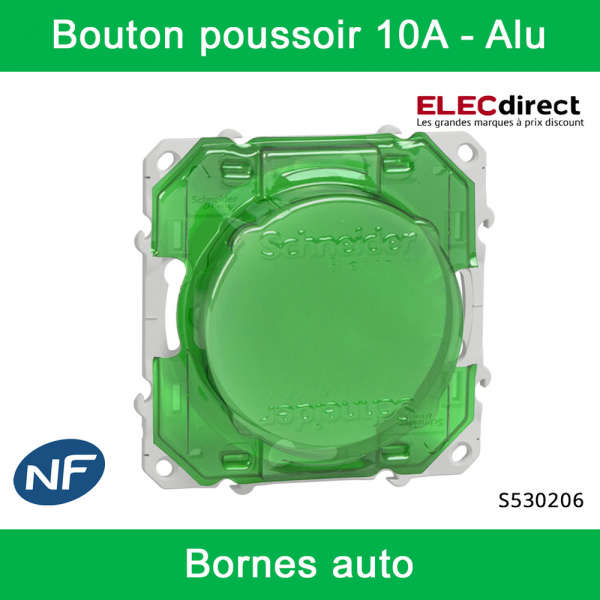 Schneider - Bouton poussoir Odace - Alu - 10A - 250V - Bornes auto - Réf : S530206