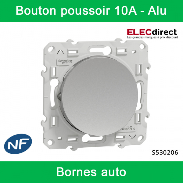 Schneider - Bouton poussoir Odace - Alu - 10A - 250V - Bornes auto - Réf : S530206