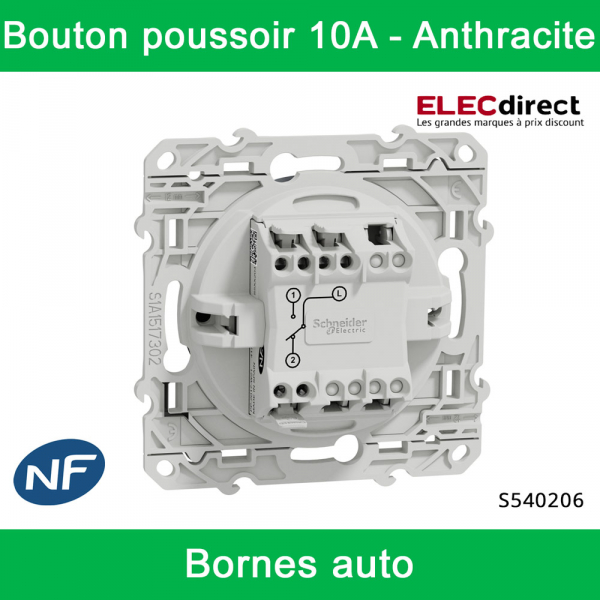 Schneider Odace - Bouton poussoir Complet - 10A - 250V - Réf : S520206 +  S520702 - ELECdirect Vente Matériel Électrique