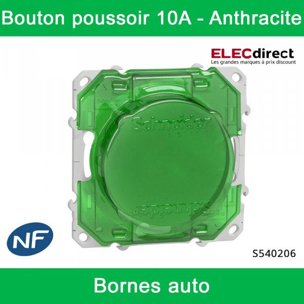 Schneider - Bouton poussoir Odace - Anthracite - 10A - 250V - Bornes auto - Réf : S540206