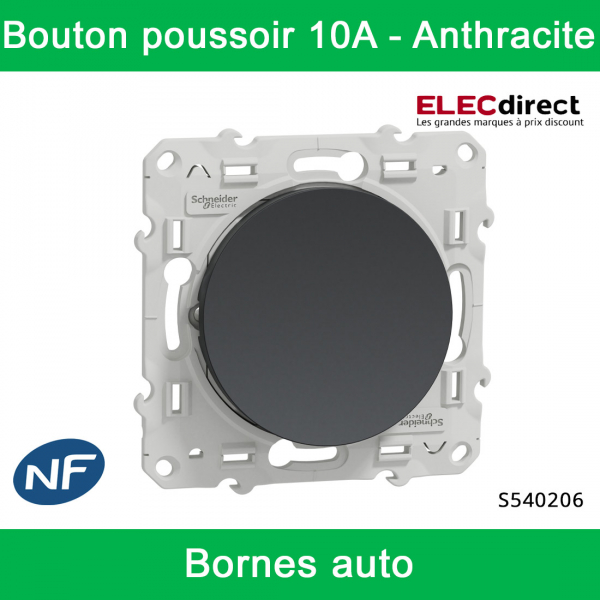 Schneider - Bouton poussoir Odace - Anthracite - 10A - 250V - Bornes auto - Réf : S540206