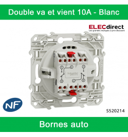 Schneider - Interrupteur double va et vient Odace - Blanc - 10A - 250V - Bornes auto - Réf : S520214