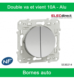 Schneider - Interrupteur double va et vient Odace - Alu - 10A - 250V - Bornes auto - Réf : S530214