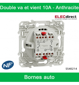 Schneider - Interrupteur double va et vient Odace - Anthracite - 10A - 250V - Bornes auto - Réf : S540214