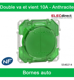 Schneider - Interrupteur double va et vient Odace - Anthracite - 10A - 250V - Bornes auto - Réf : S540214