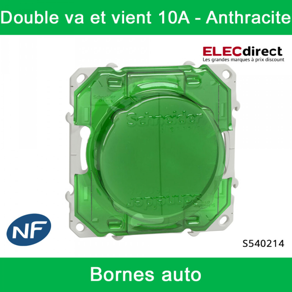 Schneider - Interrupteur double va et vient Odace - Anthracite - 10A - 250V - Bornes auto - Réf : S540214