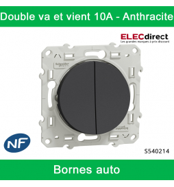 Schneider - Interrupteur double va et vient Odace - Anthracite - 10A - 250V - Bornes auto - Réf : S540214
