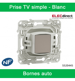 Schneider - Prise simple TV Odace - Blanc - Antenne - Bornes auto - Réf : S520445