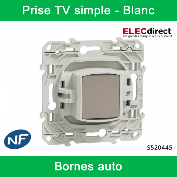 Schneider - Prise simple TV Odace - Blanc - Antenne - Bornes auto - Réf : S520445