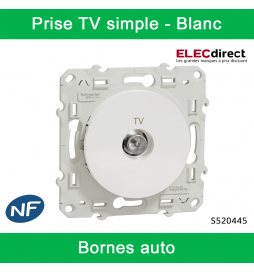 Schneider - Odace - Prise TV simple - Antenne - À vis - Blanc - Réf : S520445