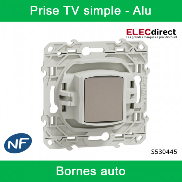 Schneider - Prise simple TV Odace - Alu - Antenne - Bornes auto - Réf : S530445