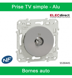 Schneider - Prise simple TV Odace - Alu - Antenne - Bornes auto - Réf : S530445