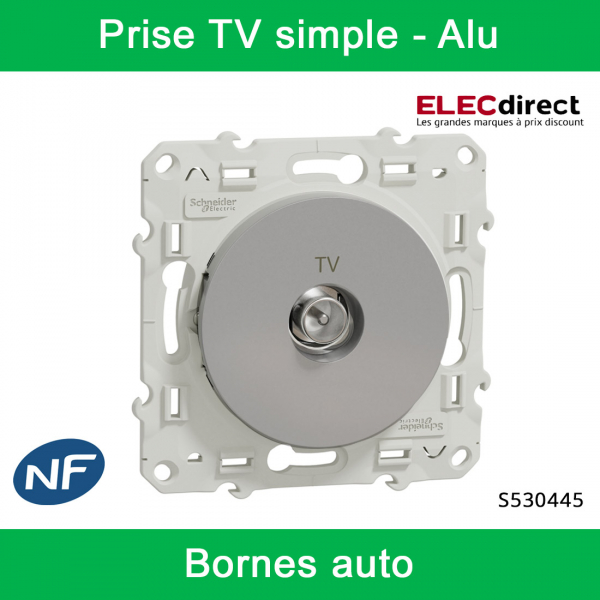 Schneider - Prise simple TV Odace - Alu - Antenne - Bornes auto - Réf : S530445