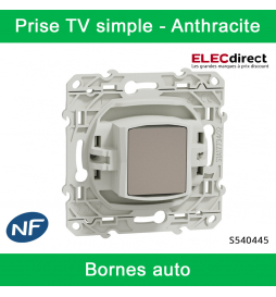 Schneider - Prise simple TV Odace - Anthracite - Antenne - Bornes auto - Réf : S540445