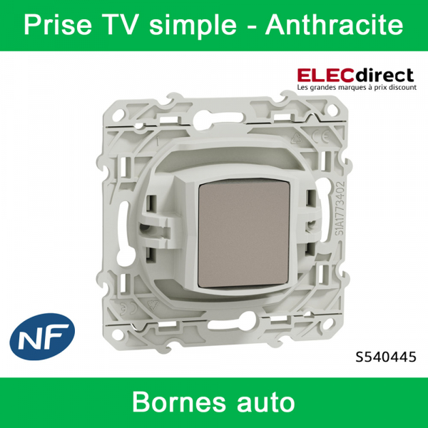 Schneider - Prise simple TV Odace - Anthracite - Antenne - Bornes auto - Réf : S540445