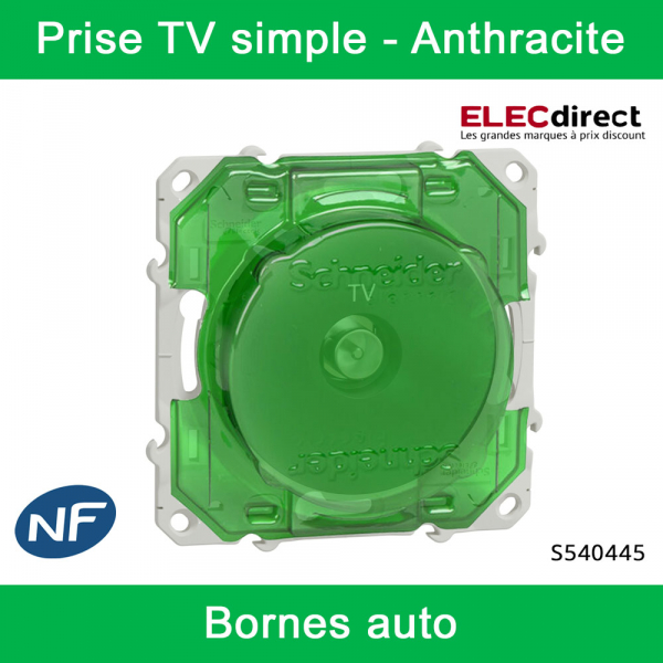 Schneider - Prise simple TV Odace - Anthracite - Antenne - Bornes auto - Réf : S540445