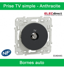 Schneider - Prise simple TV Odace - Anthracite - Antenne - Bornes auto - Réf : S540445