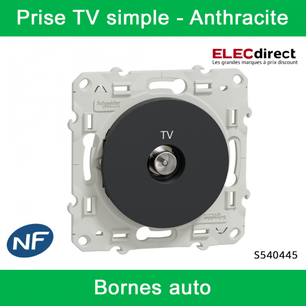 Schneider - Prise simple TV Odace - Anthracite - Antenne - Bornes auto - Réf : S540445