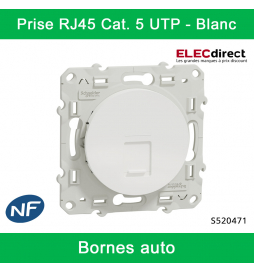 Schneider - Prise RJ45 Grade 1 Odace - Blanc - Catégorie 5 UTP - Téléphone - Bornes auto - Réf : S520471