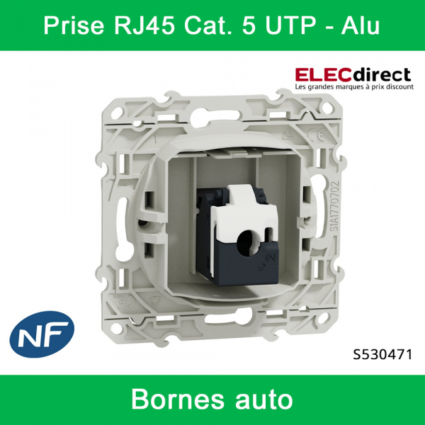 Schneider - Prise RJ45 Grade 1 Odace - Alu - Catégorie 5 UTP - Téléphone - Bornes auto - Réf : S530471