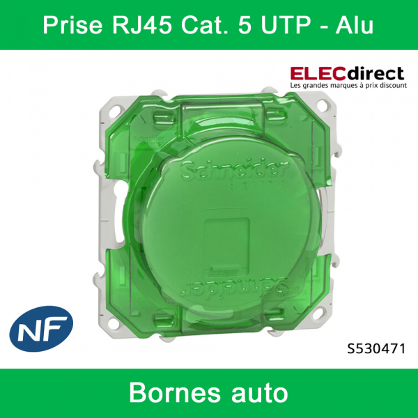 Schneider - Prise RJ45 Grade 1 Odace - Alu - Catégorie 5 UTP - Téléphone - Bornes auto - Réf : S530471