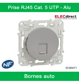 Schneider - Prise RJ45 Grade 1 Odace - Alu - Catégorie 5 UTP - Téléphone - Bornes auto - Réf : S530471