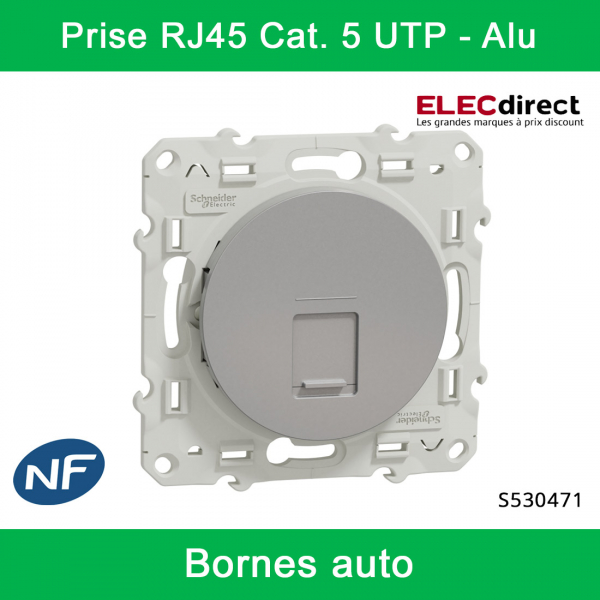 Schneider - Prise RJ45 Grade 1 Odace - Alu - Catégorie 5 UTP - Téléphone - Bornes auto - Réf : S530471