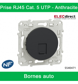 Schneider - Prise RJ45 Grade 1 Odace - Anthracite - Catégorie 5 UTP - Téléphone - Bornes auto - Réf : S540471