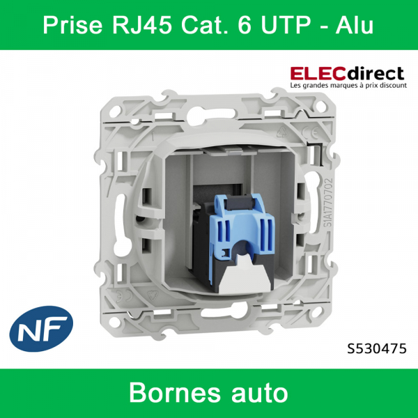 Schneider - Prise RJ45 Grade 1 Odace - Alu - Catégorie 6 UTP - Multimédia - IDC - Réf : S530475