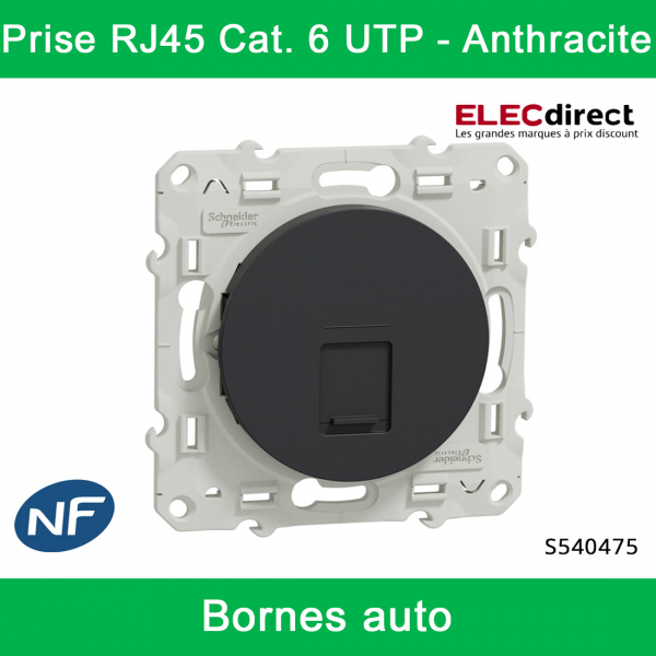 Schneider - Prise RJ45 Grade 1 Odace - Anthracite - Catégorie 6 UTP - Multimédia - IDC - Réf : S540475