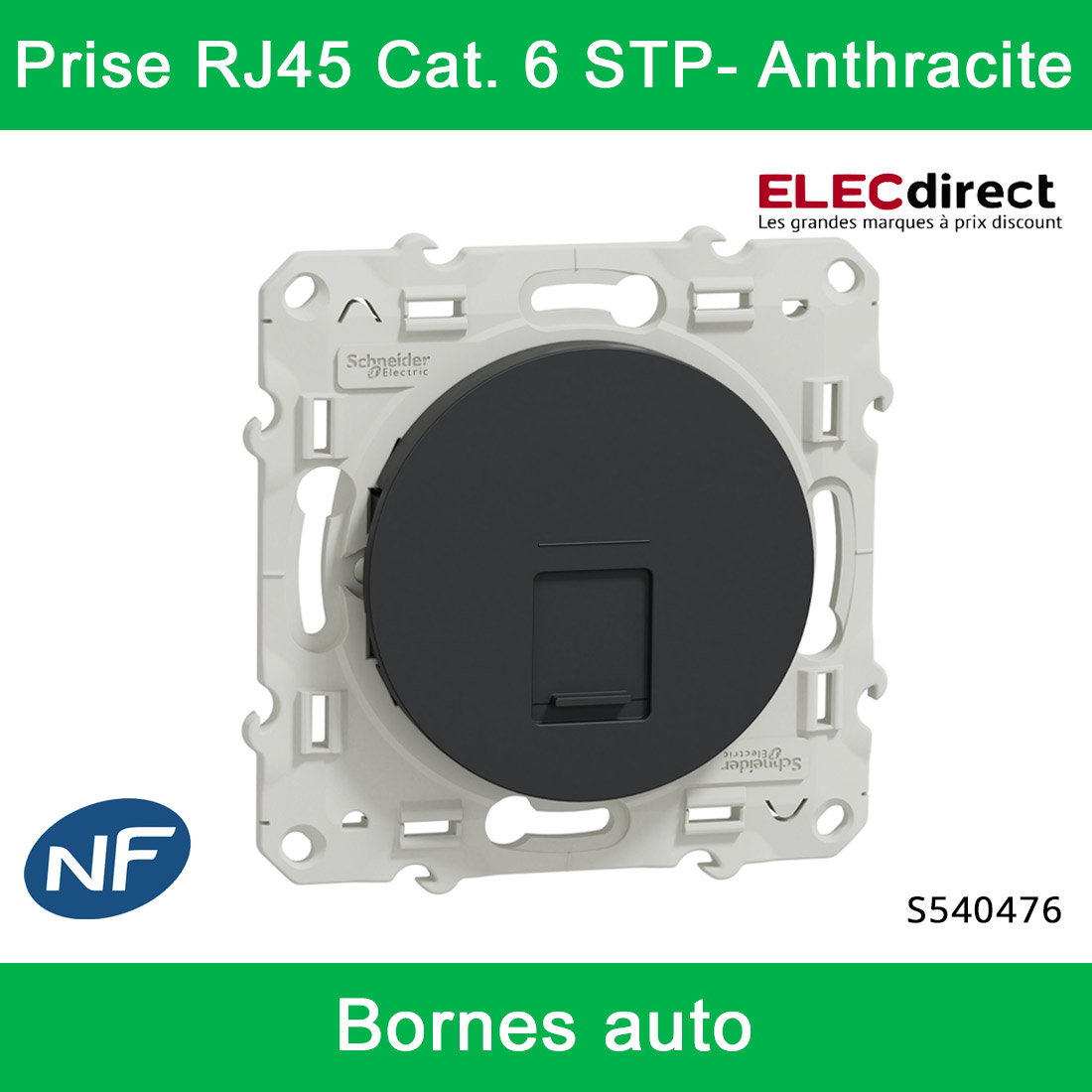 Schneider - Odace - Prise RJ45 Grade 3 - Anthracite - Catégorie 6 STP - Multimédia - IDC - Réf : S540476