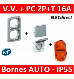 Legrand Plexo -VV + PC 2P+T 16A 230V encast. - vertical - IP55/IK07 + Boîte Batibox - 069685+069511+069551+080102