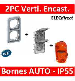 Legrand Plexo - Double PC 2P+T 16A 230V encast. - vertical - IP55/IK07 + Boîte Batibox - 069685+069563+080102