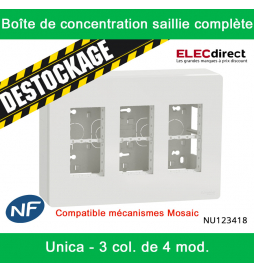 Schneider - Boîte de concentration Unica saillie complète - 3 col de 4 mod - Blanc - Réf : NU123418