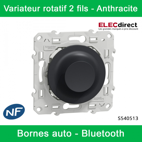 Schneider - Variateur rotatif Bluetooth Odace Wiser - 2 fils - Anthracite - Réf : S540513