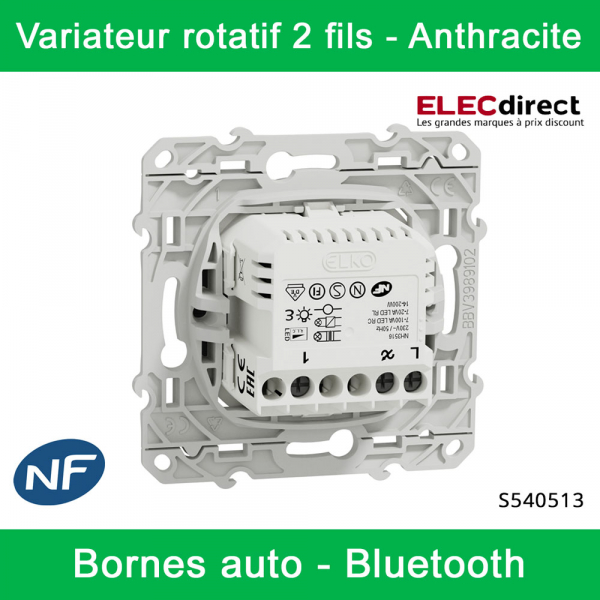 Schneider - Variateur rotatif Bluetooth Odace Wiser - 2 fils - Anthracite - Réf : S540513