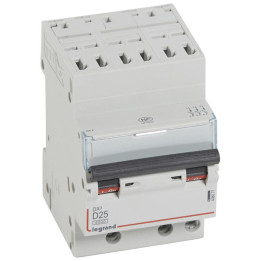 Legrand Disjoncteur DX³6000 10kA arrivée auto départ vis 3P - 25A - courbe D - Réf : 408077