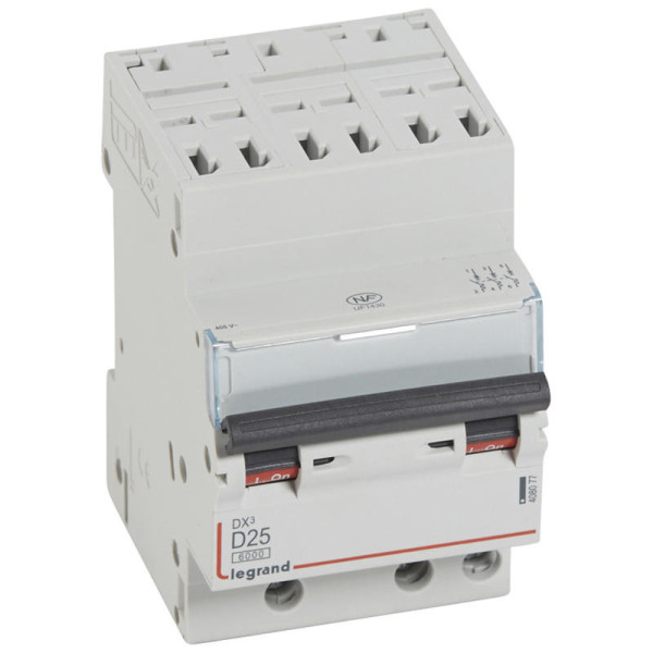 Legrand - Disjoncteur - 3P - 25A - Courbe D - DX3 6000/10kA - Auto/Vis - Réf : 408077