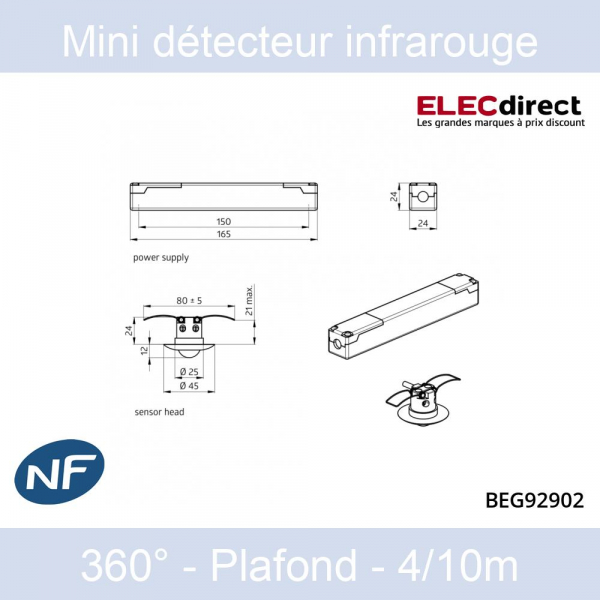 B.E.G - Mini détecteur de mouvement infrarouge LUXOMAT - 360° - Blanc - PD9-1C-FP-BL - Ref : 92902