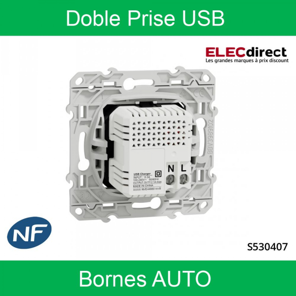 Prise USB double - type A+C - Alu - 5 Vcc - 2,4A Odace S530401