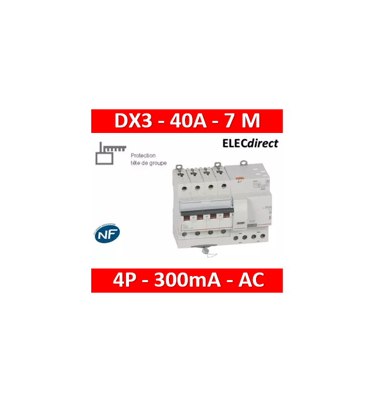 Disjoncteur differentiel DX3 6000 vis 4 Pôles 400V 40A type AC